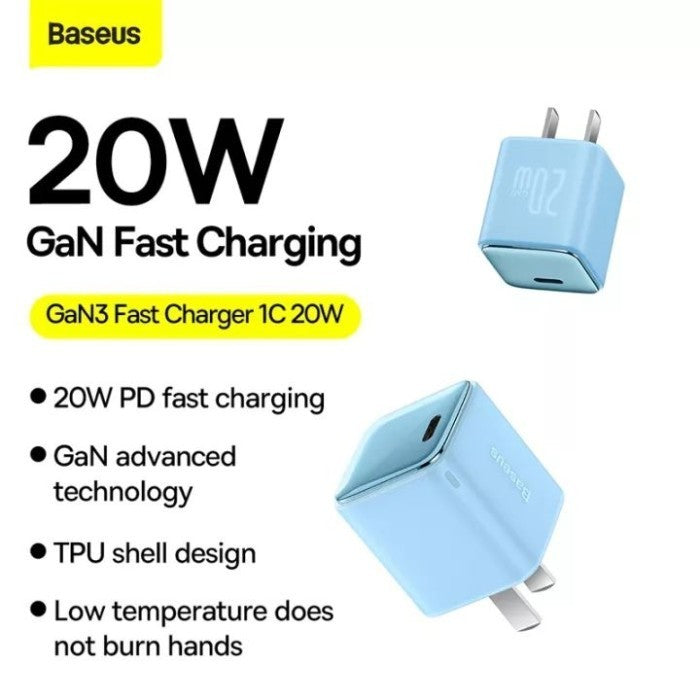 Baseus GaN3 Kabel Charger 1C 20W CN Putih - CCGN02