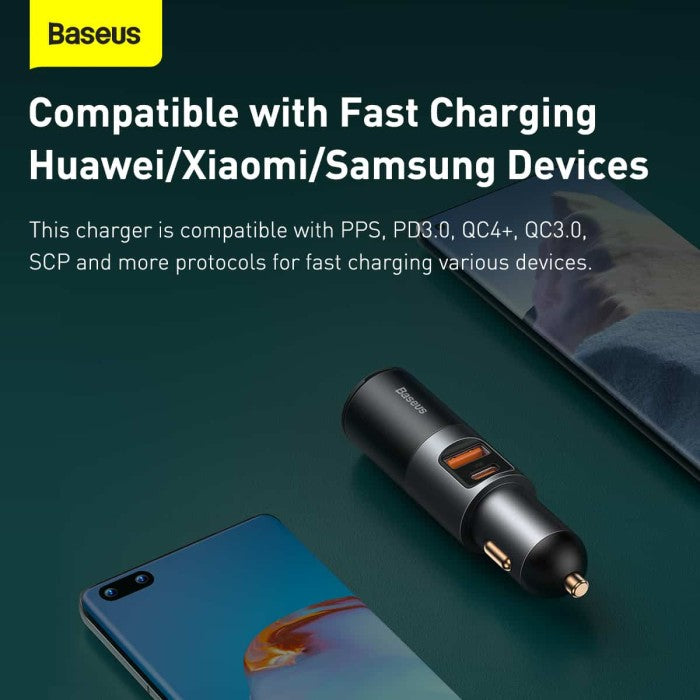 BASEUS Fast Car Charger w/ Cigarette Lighter Port U+C 120W CCBT-C