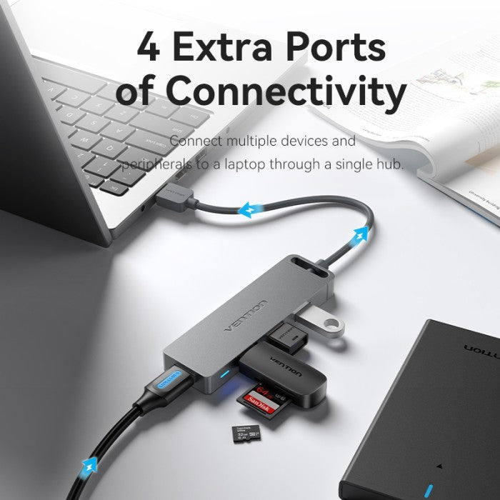 Vention USB HUB 2.0 4 Port With Power Supply 4K 60 Hz 480Mbps - CHM