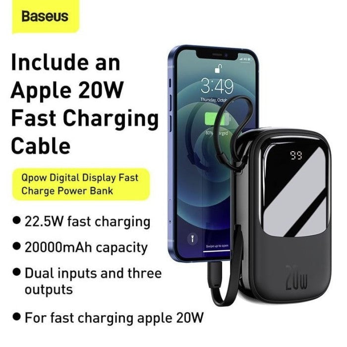 Baseus Qpow Powerbank Digital 20000mAh 20W + Kabel Lightning - PPQD-H