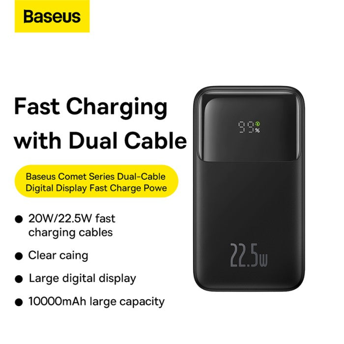 Baseus Comet Series DualCable Digital Display Powerbank 10000mAh 22.5W