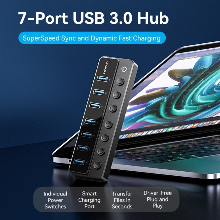 Vention Hub 8 in 1 3.0 WIth individual Power Switches Led & DC 5.5mm Power Adapter - CHX