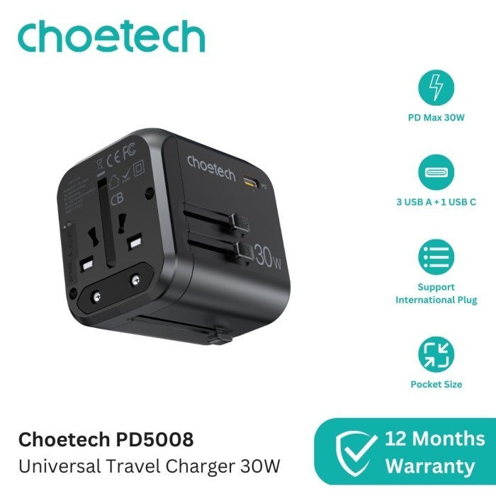 Choetech PD5008 Travel Charger Adapter Universal 30W PD 4 USB Type A/C