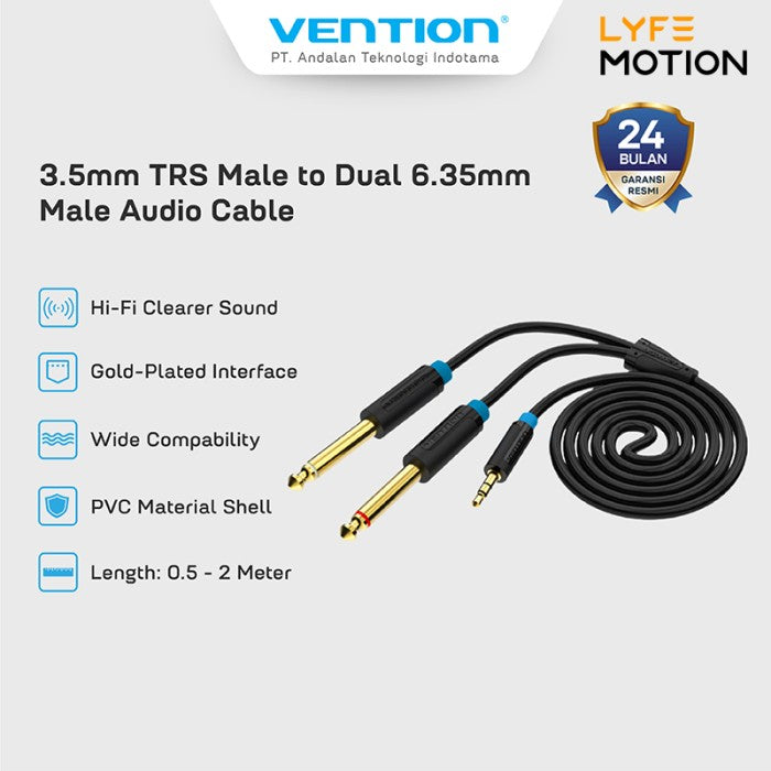 Vention Kabel AUX Splitter 3.5mm Male to Dual 6.5mm Audio Cable  - BAC