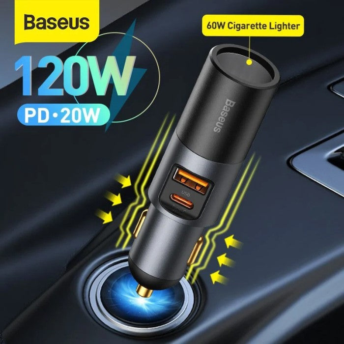 BASEUS Car Charger Fast Charging 120W U+U with Cigarette Lighter CCBT