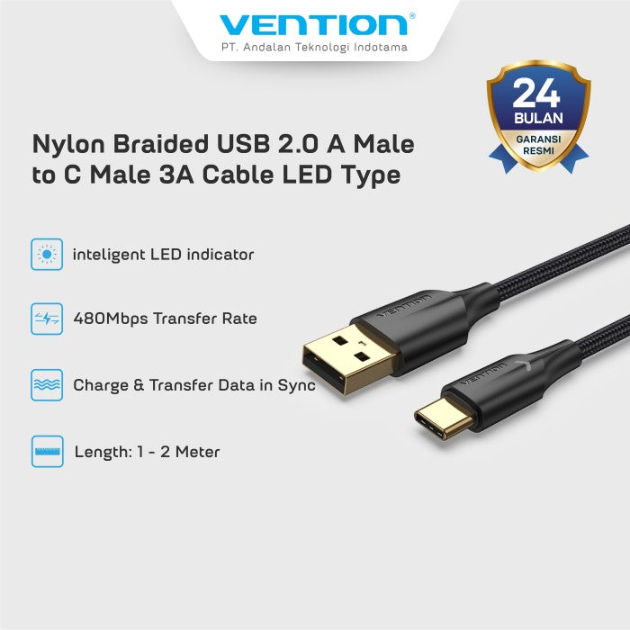 Vention Kabel Data Nylon Braided USB 2.0 A Male to C Male 3A - CTF