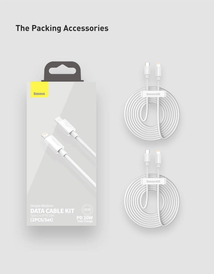 Baseus Simple Wisdom Kabel Charger Type C to Lighning (2pcs) - TZCATLZ