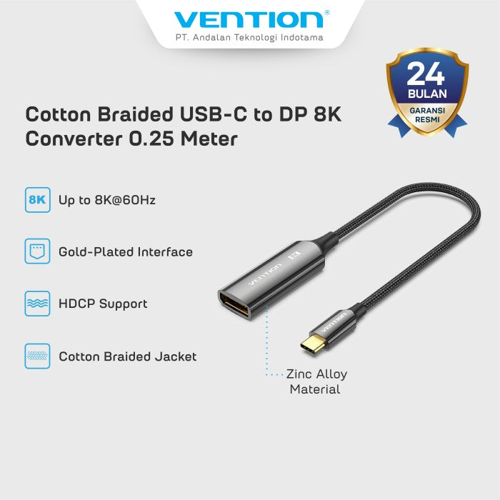 Vention Kabel Converter USB C To DP Display Port 8K Ultar HD - CRG