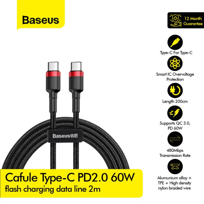 BASEUS Cafule Type-C PD2.0 60W flash charging (20V 3A) 2m CATKLF-H