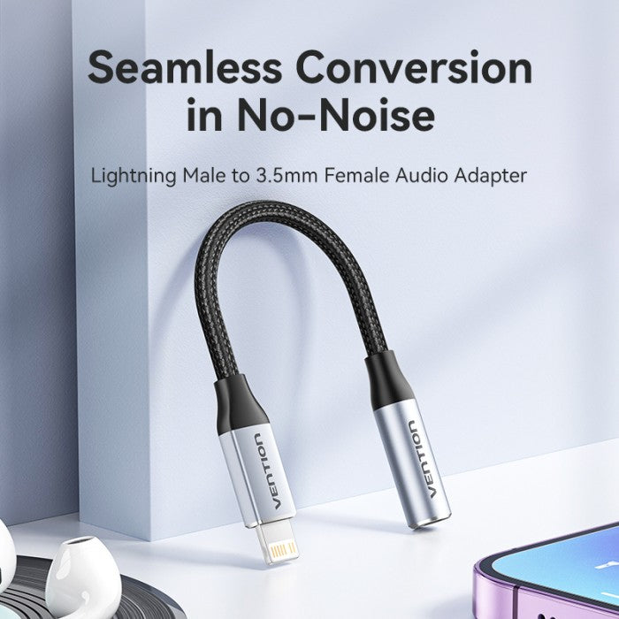 Vention Converter Lightning Male to Earphone Jack Audio 3.5mm Aux Female Audio Adapter iPhone - BMB