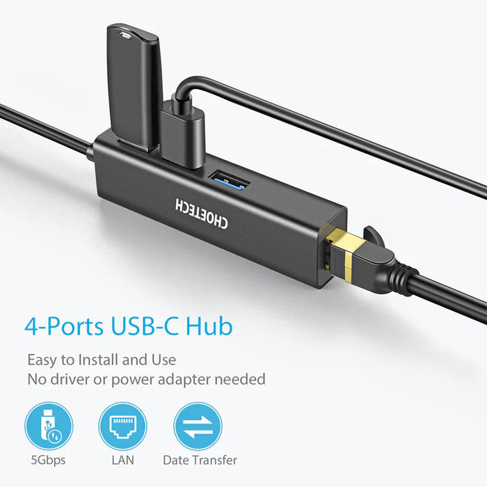 Choetech HUB-U02 HUB Adapter Multiport 4 in 1 USB Type C to RJ45 + 3U