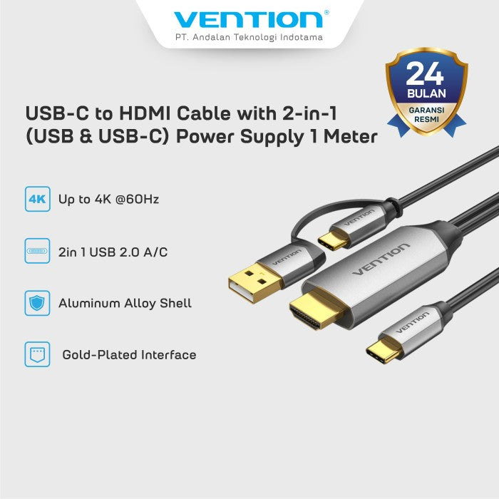 Vention Kabel USB Type C to HDMI 4K@60hz With Power Supply 2in1 USB A/C MHL - CGX
