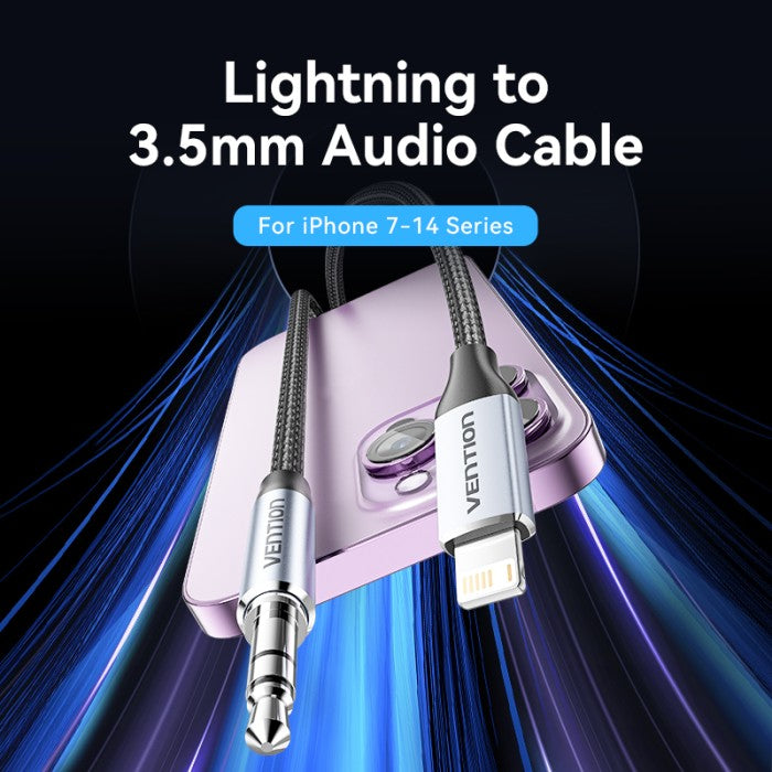 Vention Kabel Converter Cable Lightning to Jack Audio 3.5mm Aux Male Adapter Cotton Braided 1M 1.5M - BMC