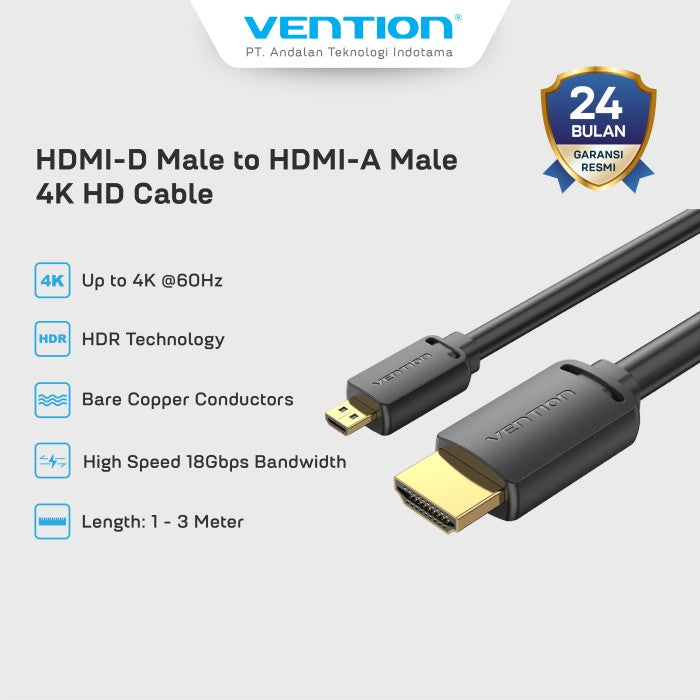 Vention Kabel  HDMI-D Male to HDMI-A Male 4K 60Hz UHD Cable  - AGI