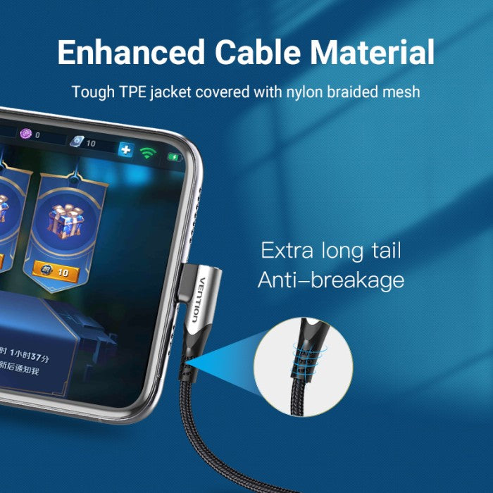 Vention Kabel USB C Right Angle  to C 5A Fast Charging Cable Cotton Braided - TAK