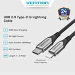 Vention Cable Charger USB C to Lightning 3A 20W MFI 2M - TAC