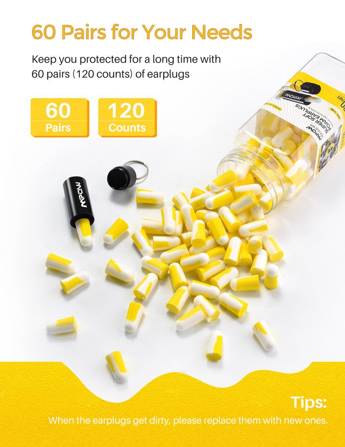 MPOW HP133A Ultra Soft Foam Earplugs 60 Pairs 38dB SNR
