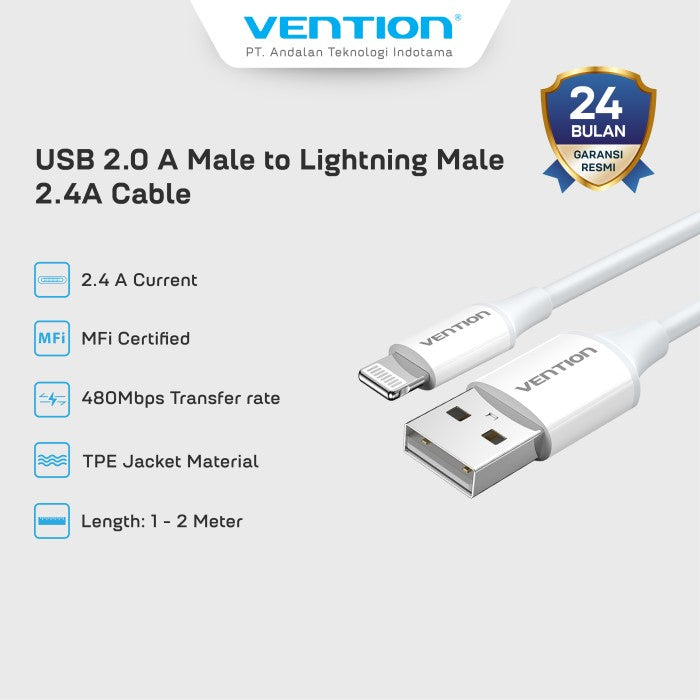 Vention Kabel Fast Charging USB 2.0 A to Lightning PD 2.4A - LAF