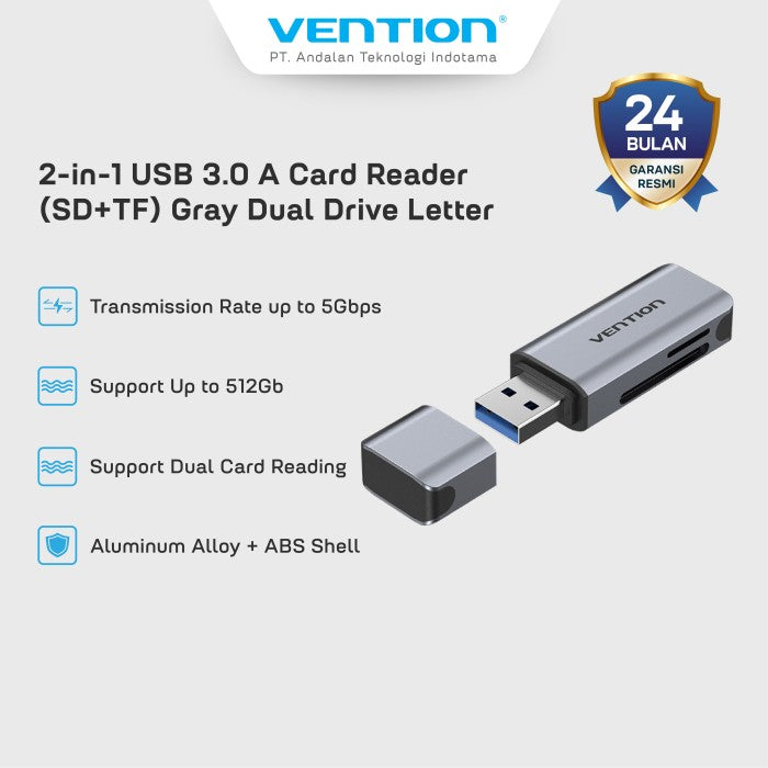 Vention Card Reader 2 in 1 USB 3.0 A SD TF Dual Drive Letter - CLI