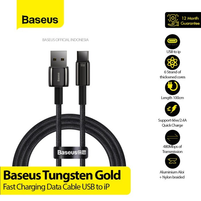 Baseus Tungsten Gold Kabel Charger Iphone USB to Lightning 1M - CALWJ