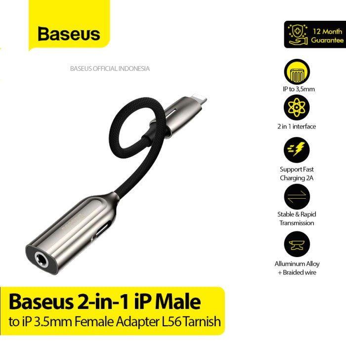 BASEUS 2-in-1 iP Male to iP 3.5mm Female Adapter L56 CALL56