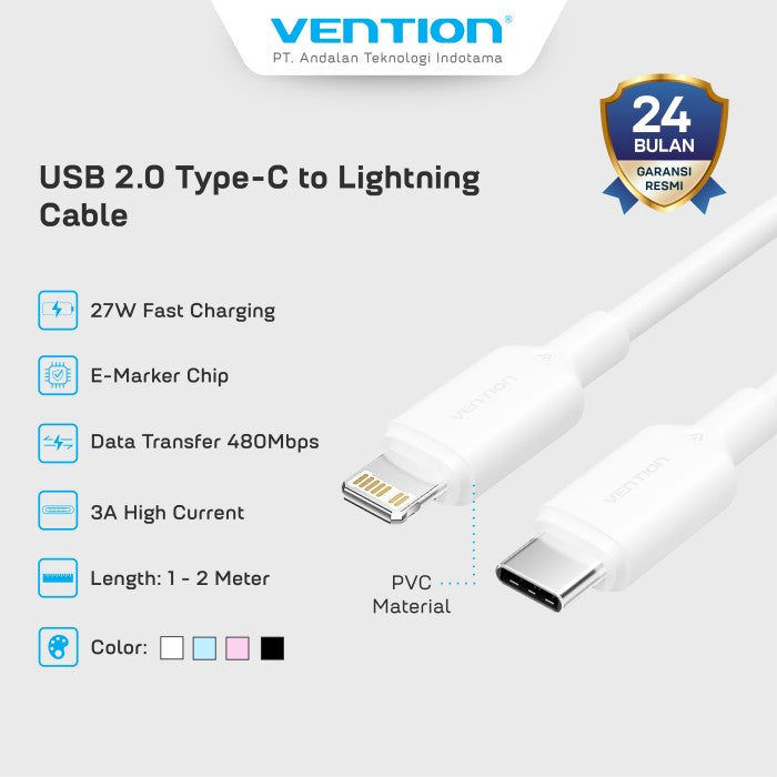 Vention Kabel Charger Type C to Lightning Fast Charging 27W PD - LAK