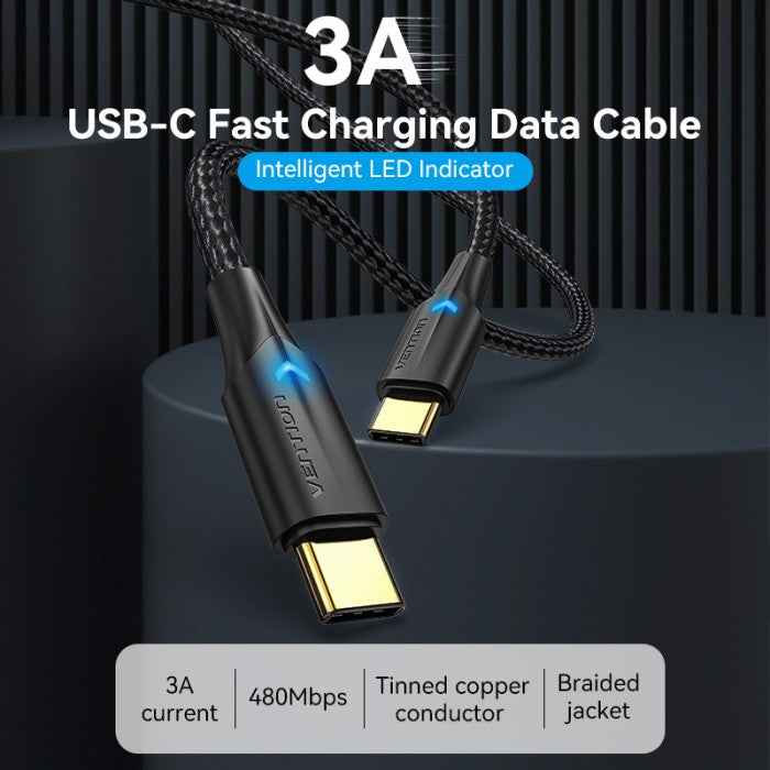 Vention Kabel Charger USB C to C 3A Fast Charging Nylon Braided - TAU