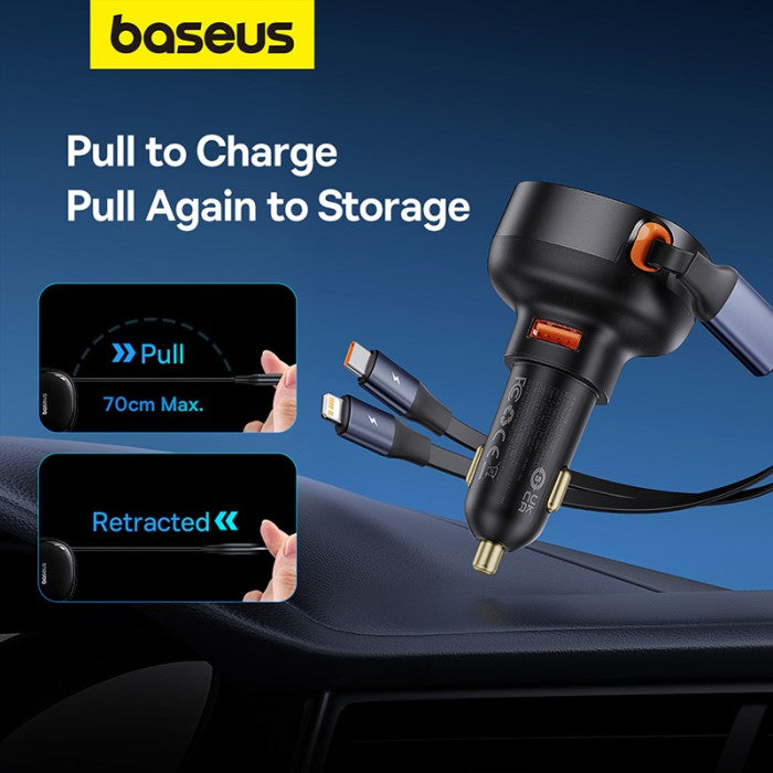 Baseus Enjoyment Pro Car Charger U+Retractable C & iP Cable 60W