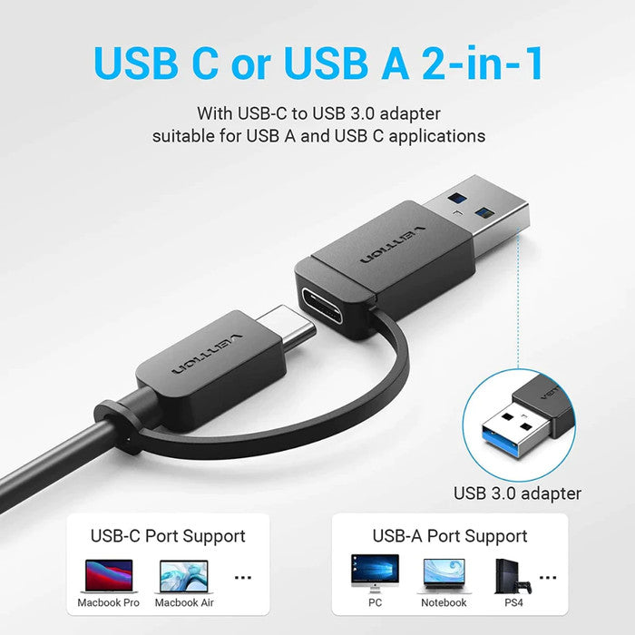 Vention HUB USB 3.0 4 Port Hub with USB Type C 2in1 Interface 0.15M ABS Power Supply - CHT
