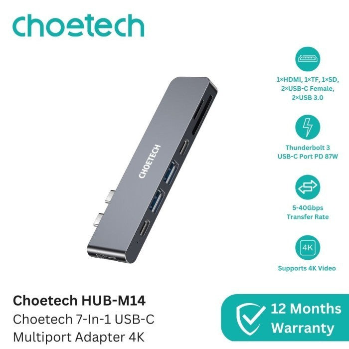 Choetech HUB-M14 7-In-1 USB-C Multi Port Thunderbolt 4K HDMI USB 3.0