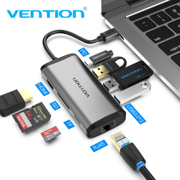 Vention USB Hub Type C To HDMI 3.0 RJ45/TF/SD/PD Multiport Converter - CND