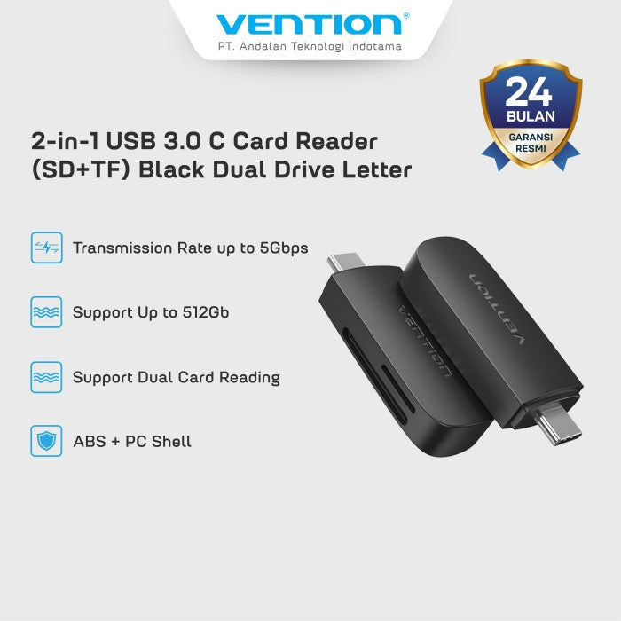 Vention Card Reader 2 in 1 USB 3.0 C SD TF Dual Drive Letter - CLH