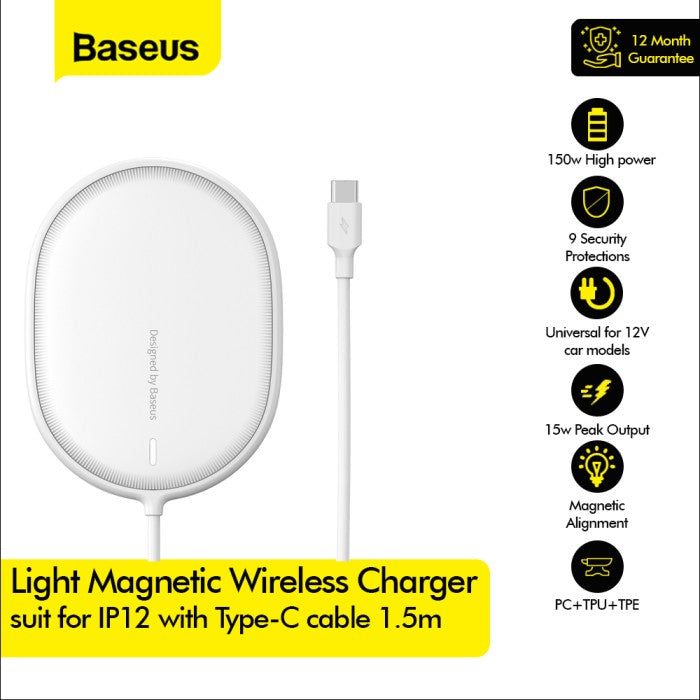 BASEUS Light Magnetic Wireless Charger suit for IP12 with Type-C WXQJ