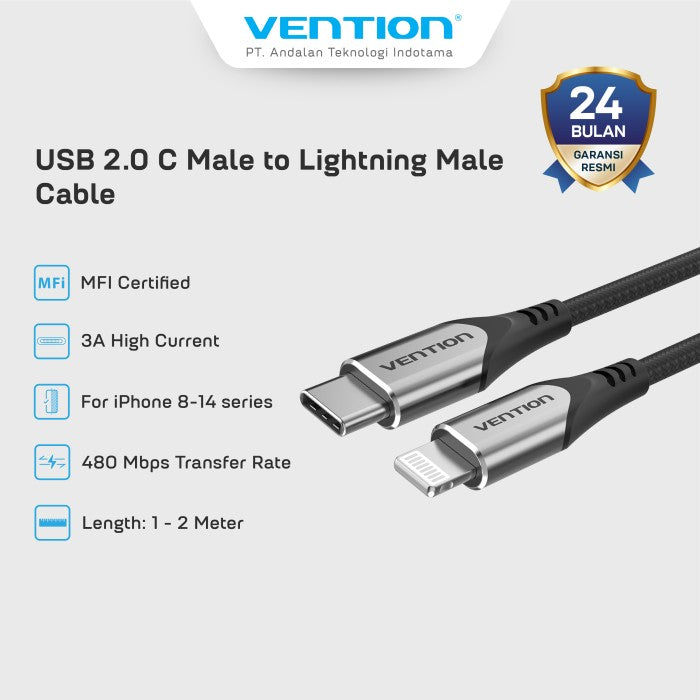 Vention Kabel Charger USB C to Lightning 3A Fast Charging Support PD MFI - TAP