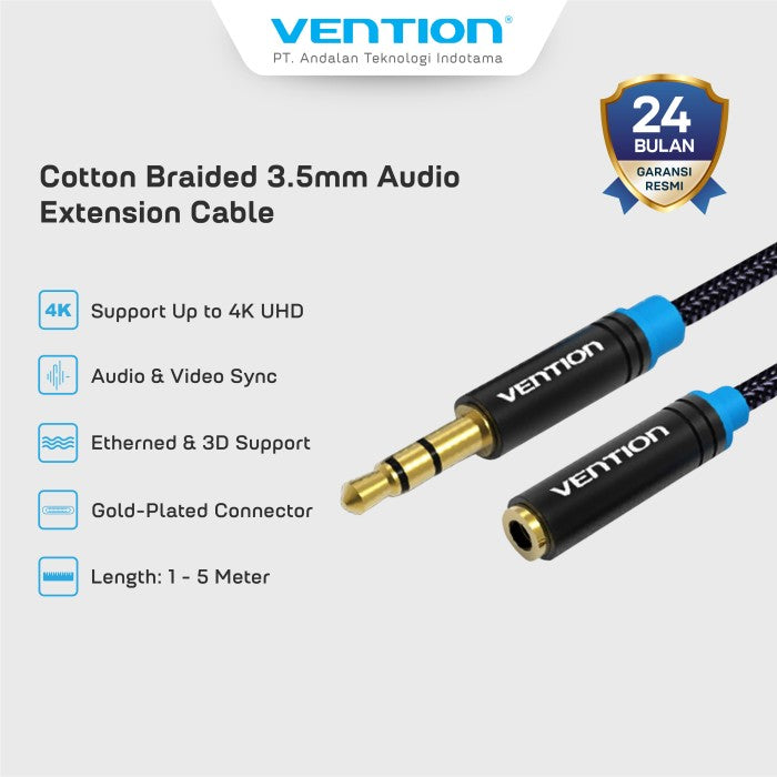 Vention Kabel Jack Audio Extension Cable AUX 3.5mm 1M 2M 5M Cotton Braided - VAB-B06