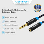 Vention Kabel Jack Audio Extension Cable AUX 3.5mm 1M 2M 5M Cotton Braided - VAB-B06