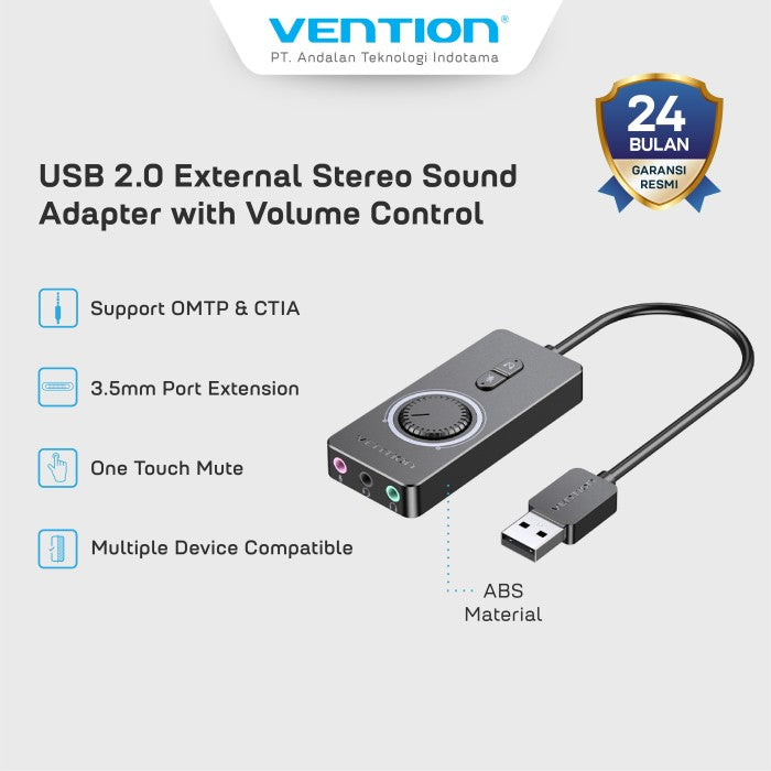 Vention USB Sound Card External Stereo Sound Adapter With Volume Control - CDR