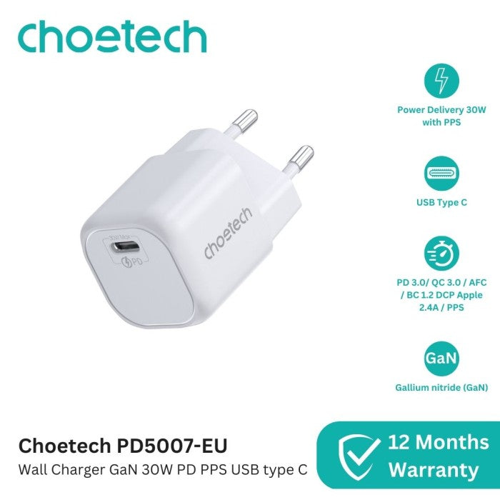 Choetech PD5007 GaN Charger 30W 25W PPS PD QC USB Type C