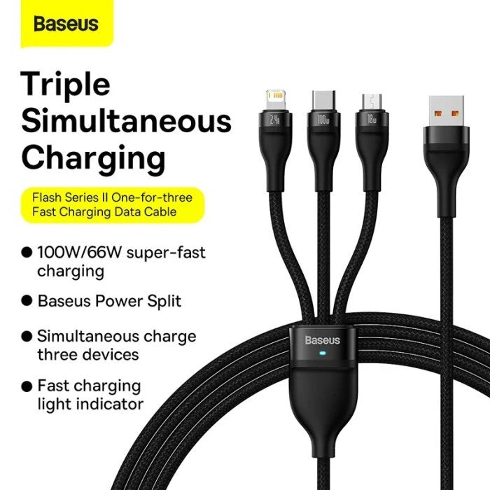 BASEUS Kabel 1for3 Flash Series II Fast Charging Data 100w-CASS03000