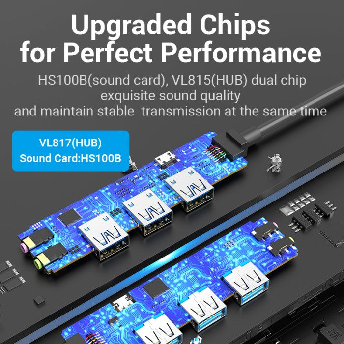 Vention HUB USB 3.0 With Sound Card External Audio TRS 3.5MM and Power Supply 5Gbps - CHI