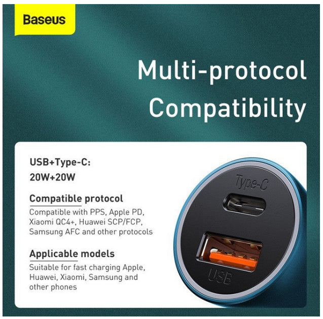 Baseus Golden Contactor Pro Dual Quick Charger Car Charger U+C 40W & Kabel iPhone