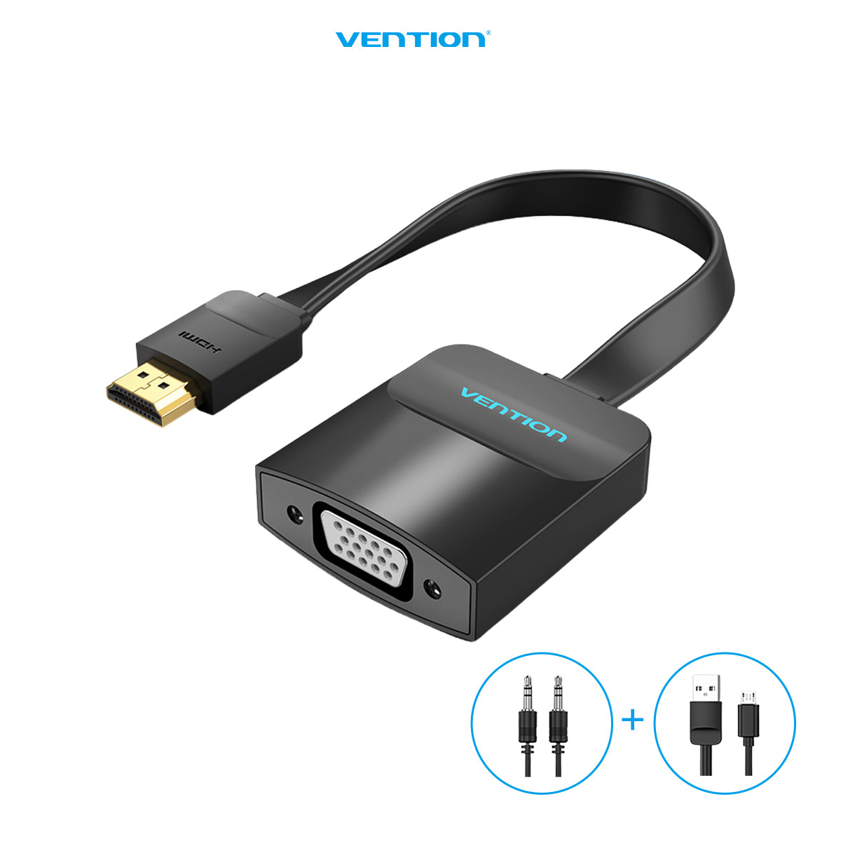 Vention Flat HDMI to VGA Converter with Female Micro USB and Audio Port 0.15M - 74346