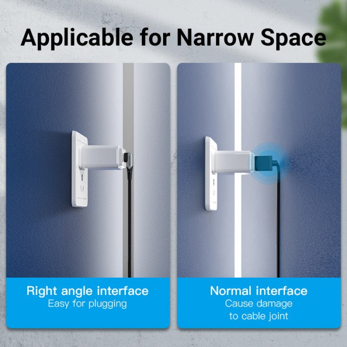 Vention Kabel USB 2.0  Male Type C to Type C Dual Right Angle 5A 100W PD 480 Mbps For Samsung Huawei Xiomi Aluminum Alloy 1M 2M - TAN