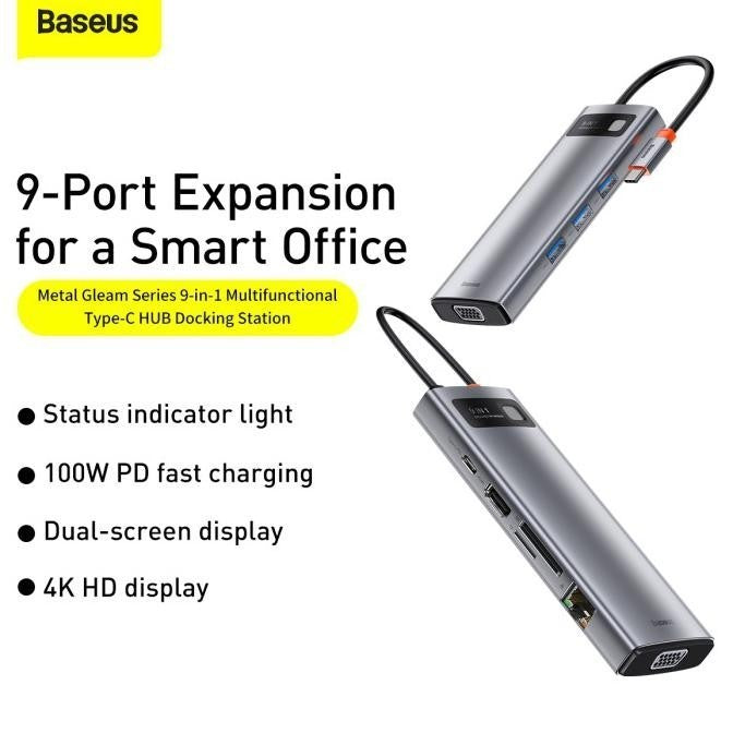 Baseus Metal Gleam Series 9-in-1 Multifunctional Type-C HUB Docking