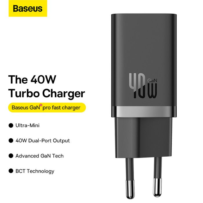 OS-Baseus GaN5 Pro Fast Charger C+C 40W EU Black