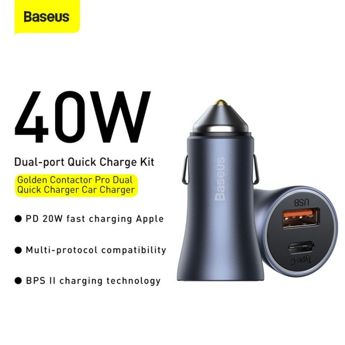 Baseus Golden Contactor ProDual Quick Charger Car Charger U+C 40W CCJD