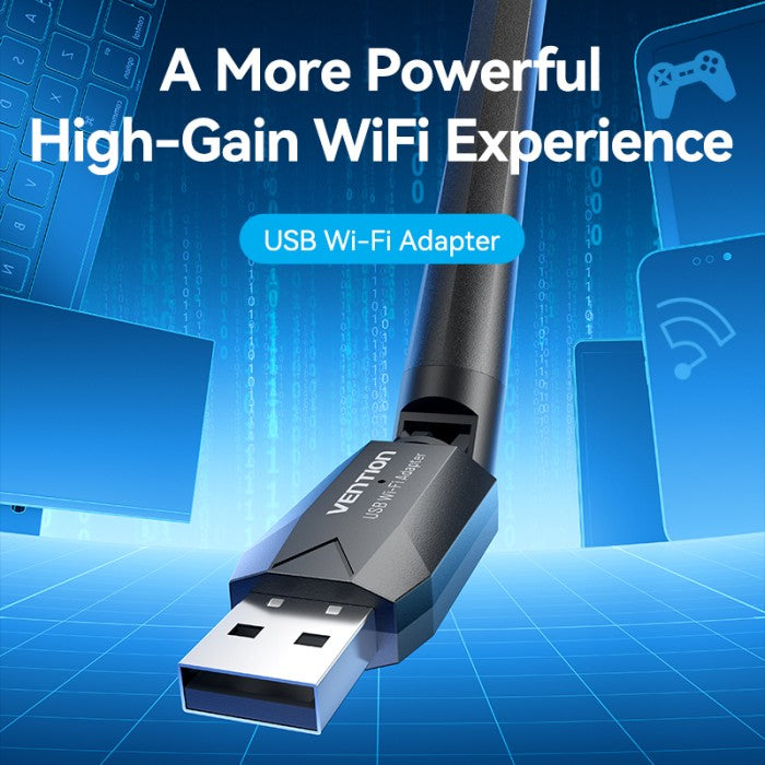 Vention Wireles USB Adapter Wi-Fi With Dual High Gain Antenna - KDT