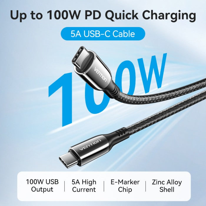 Vention Kabel Charger USB Type C to C 100W 5A Fast Charging - CTK