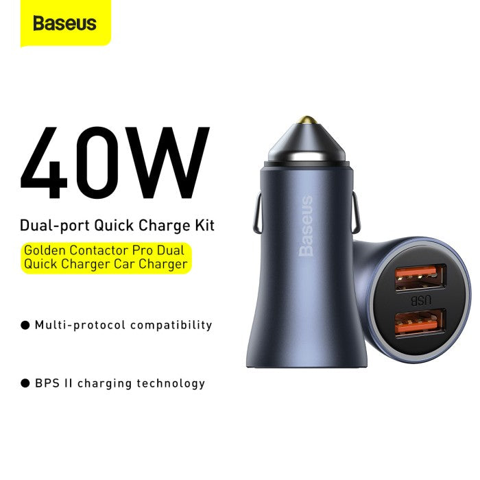BASEUS Golden Contactor Pro Dual Quick Charger Car U U 40W CCJD-A
