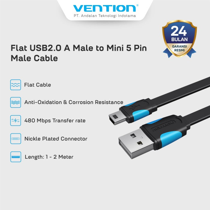 Vention Kabel Data Flat USB A to Mini 5 Pin Cable - VAS-A14